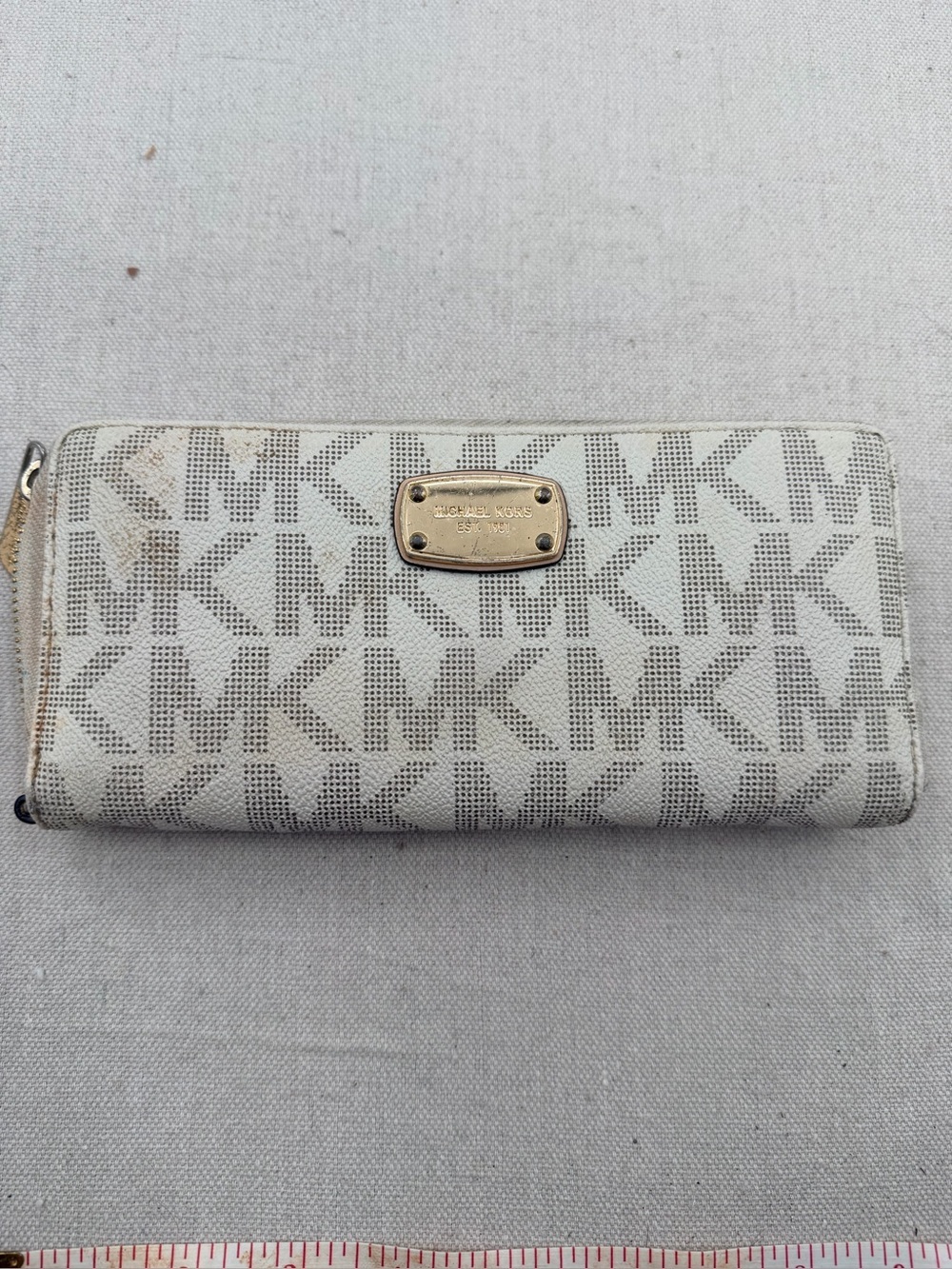 Michael Kors Cream and Gold MK Logo Zip Wallet